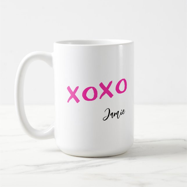 Caneca De Café Nome personalizado do traçado do pincel Xoxo rosa (Esquerda)