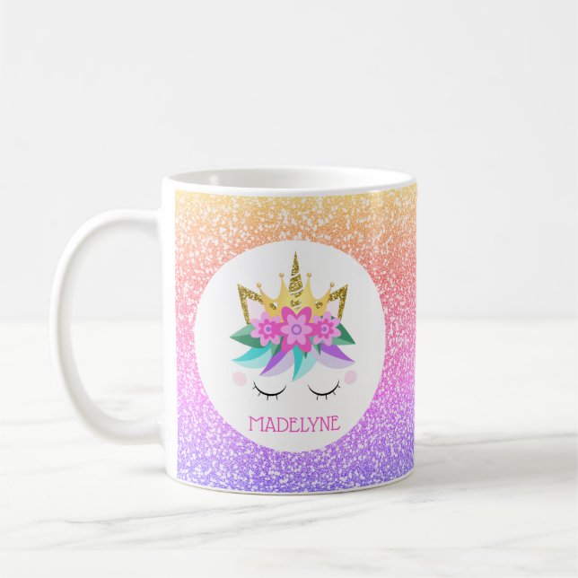 Caneca De Café Nome Personalizado do Unicórnio Princesa Arco-Íris (Esquerda)