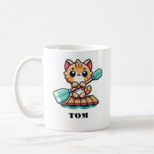 Caneca De Café Nome personalizado e gato giro assado personalizad