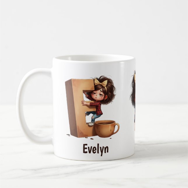 Caneca De Café Nome Personalizado & E Manhã Sonolenta Plaid Perso (Esquerda)