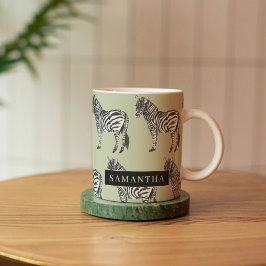 Caneca De Café Nome Personalizado e Padrão Selvagem de Zebra Selv