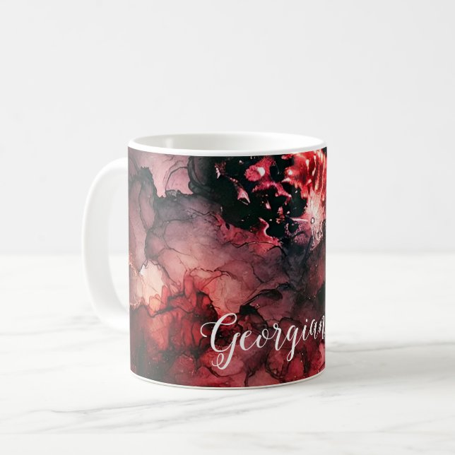 Caneca De Café Nome Personalizado Eerie Blood Moon Halloween Tint (Frente Esquerda)