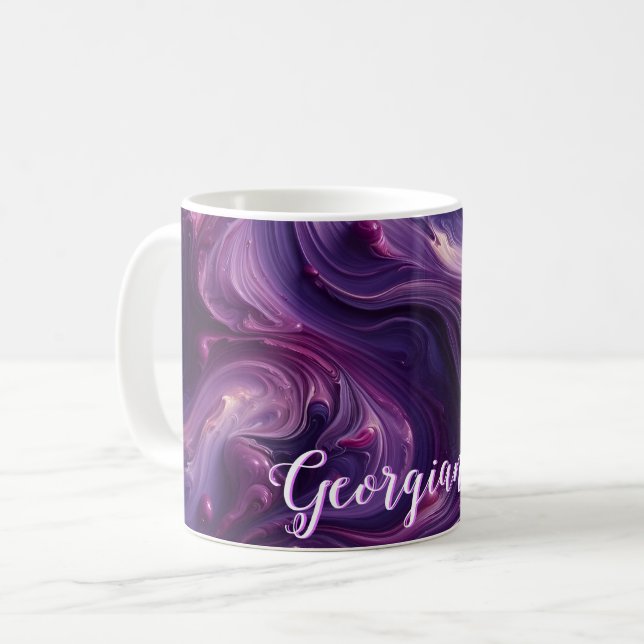Caneca De Café Nome Personalizado Efeito de Pintura Roxo Vibrante (Frente Esquerda)
