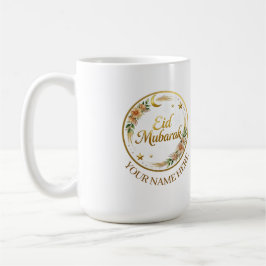 Caneca De Café Nome Personalizado Eid Mubarak Floral Lua Dourada