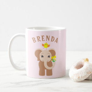 Caneca De Café Nome Personalizado Elephant & Bird 11 oz Mug Para 