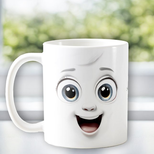 Caneca De Café Nome Personalizado Engraçado de Rosto Sorridente (Funny Smiling Face Cute Custom Name Coffee Mug)
