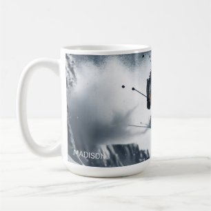 Caneca De Café Nome Personalizado - esquiador Mountain