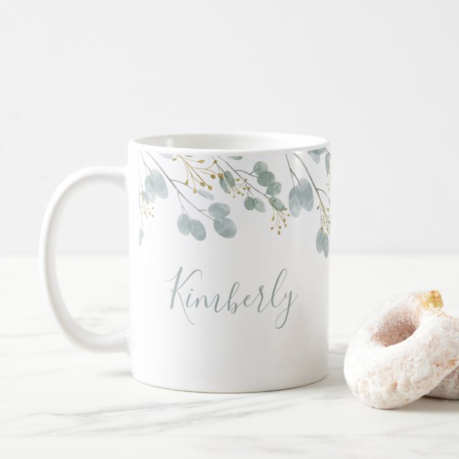 Caneca De Café Nome Personalizado Eucalyptus (Com Donut)