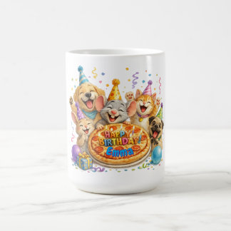 Caneca De Café Nome Personalizado Festa de Aniversário Pizza Anim