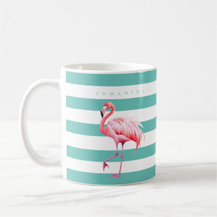 Caneca De Café Nome Personalizado Flamingo Cor-de-rosa-rosa-branc