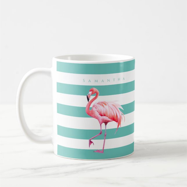 Caneca De Café Nome Personalizado Flamingo Cor-de-rosa-rosa-branc (Esquerda)