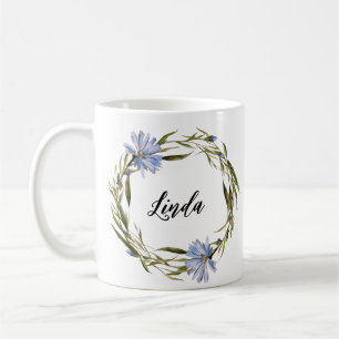 Caneca De Café Nome Personalizado Flor Wreath Watercolor