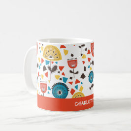 Caneca De Café Nome Personalizado Floral Colorido do meio século