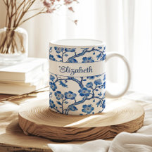 Nome Personalizado Floral da Chinoiserie Azul
