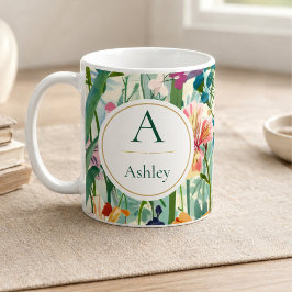 Caneca De Café Nome Personalizado Floral Elegante