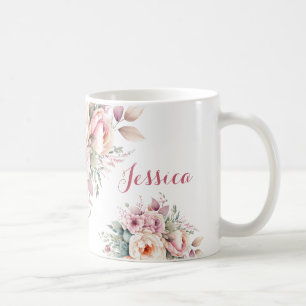 Caneca De Café Nome Personalizado Floral Elegante Moderno