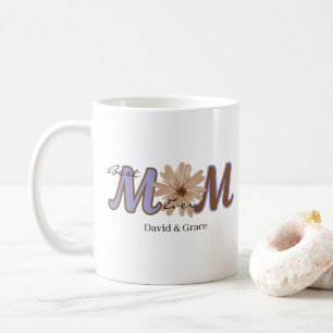 Caneca De Café Nome Personalizado Floral MÃE Design de Letreiro E