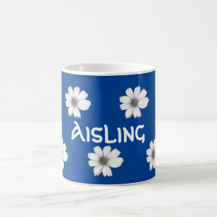Caneca De Café Nome Personalizado Floral Real Azul