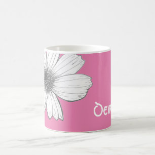 Caneca De Café Nome Personalizado Floral Rosa