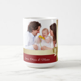 Caneca De Café Nome Personalizado & Foto Férias Vermelho, Laço Do