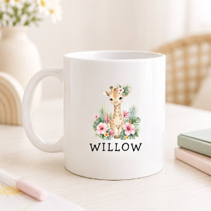 Caneca De Café Nome Personalizado Girafa Bebê Safari Selva