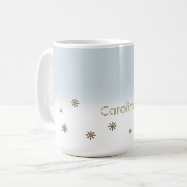 Caneca De Café Nome Personalizado Gpresente de Natal do Flocos de (Frente Esquerda)