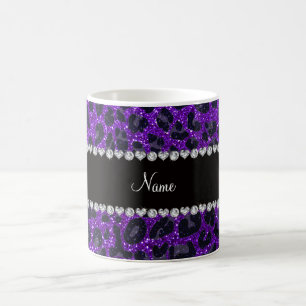 Caneca De Café Nome personalizado indgo roxo gliter impressão leo
