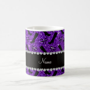 Caneca De Café Nome personalizado indigo roxo glitter inicializa 