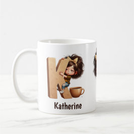 Caneca De Café Nome Personalizado & K Sonolento Manhã Xadrez Pers