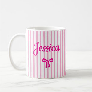 Caneca De Café Nome Personalizado Laço Coquette Listrado Aniversá