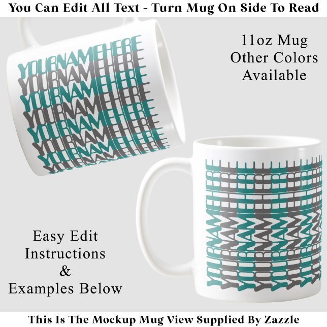 Caneca De Café Nome Personalizado Longo Teal Mensagem Oculta Pers (Criador carregado)