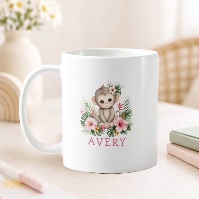 Caneca De Café Nome Personalizado Macaco Bebê Safari Selva (Custom Name Baby Monkey Safari Jungle Coffee Mug)