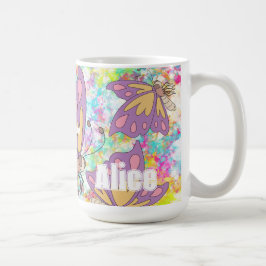 Caneca De Café Nome personalizado meninas borboletas watercolor r