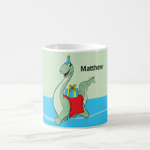 Caneca De Café Nome Personalizado, Menino, Dinossauro de Aniversá