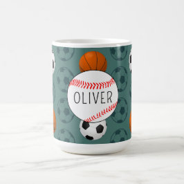 Caneca De Café Nome Personalizado Meninos Esportes Padrão Beisebo