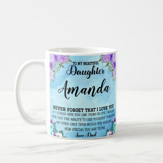 Caneca De Café Nome Personalizado Mensagem Azul para Filha do Pai (Esquerda)