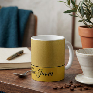 Caneca De Café Nome personalizado minimalista em textura dourada