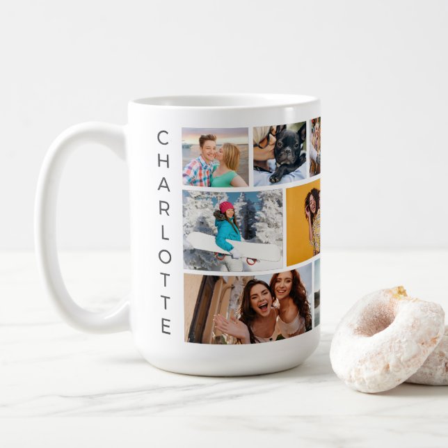 Caneca De Café Nome Personalizado Moderno da Colagem de Fotografi (Com Donut)