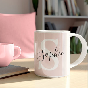 Caneca De Café Nome Personalizado Moderno Monograma Pastel Rosa
