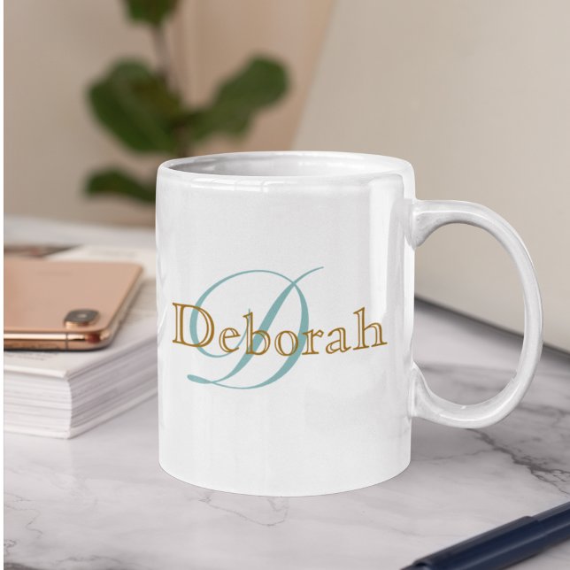 Caneca De Café Nome Personalizado Monograma Branco (💙 every day is coffee day 💙)