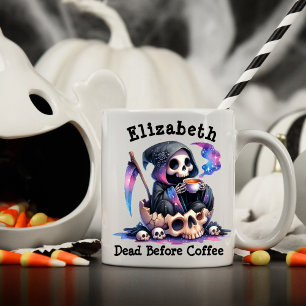 Caneca De Café Nome Personalizado Morto Antes do Café Funny Hallo