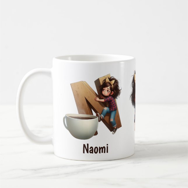 Caneca De Café Nome Personalizado & N Manhã Sonolenta Caracter Pl (Esquerda)