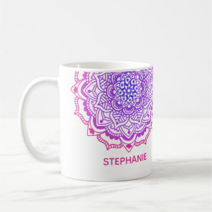 Caneca De Café Nome Personalizado Na moda Purple Pink Boho Mandal