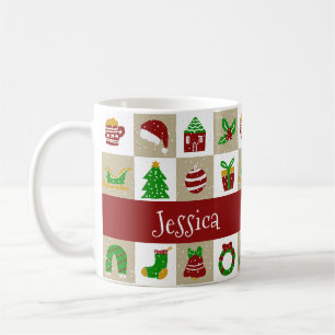 Caneca De Café Nome Personalizado Natalino Bege Rústico com Neve