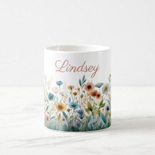 Caneca De Café Nome Personalizado Oferta Floral Elegante De Aquar