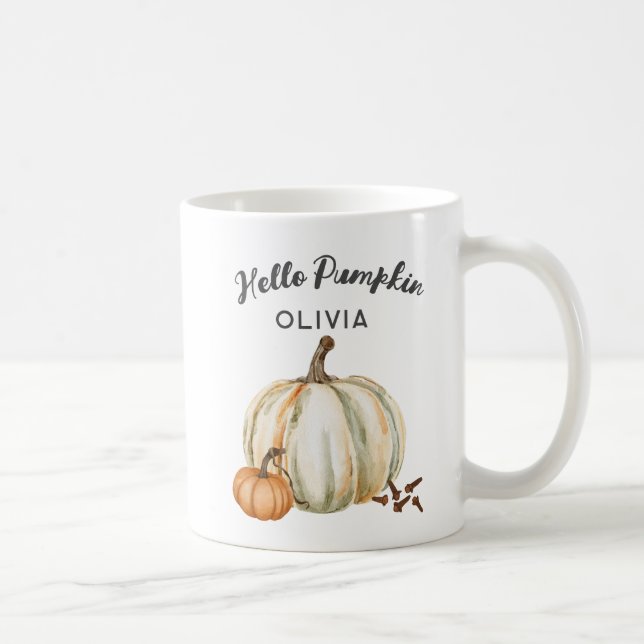 Caneca De Café Nome Personalizado Olá Pumpkin Spice Cozy Fall (Direita)