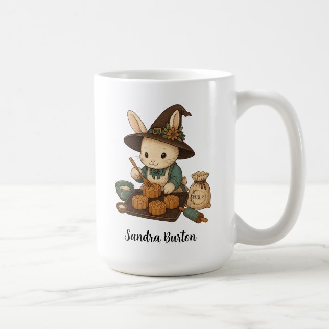 Caneca De Café Nome Personalizado ou Texto com Bunny Bakery (Direita)