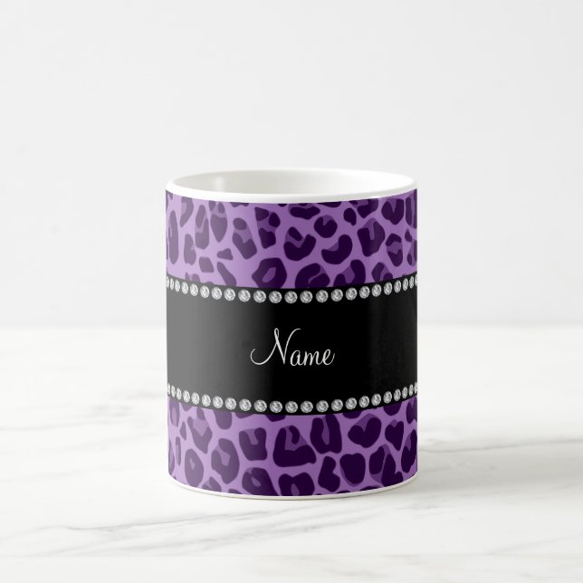 Caneca De Café Nome personalizado padrão leopardo roxo (Centro)
