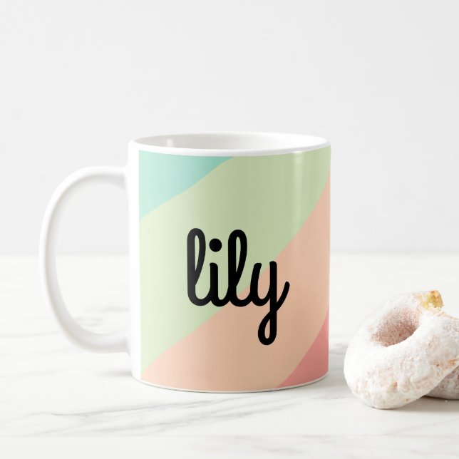 Caneca De Café Nome Personalizado Pastel Arco-íris Presente Perso (Com Donut)