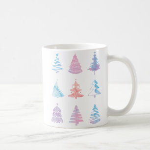 Caneca De Café Nome Personalizado Pastel Árvores de Natal Clássic